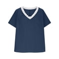 thumbnail image 2 of Craaazy Women's Comfy Breathable Cotton Short Sleeve Top with Lace V-Neck Detail for Everyday Wear and Office Casual Outfits, 2 of 6