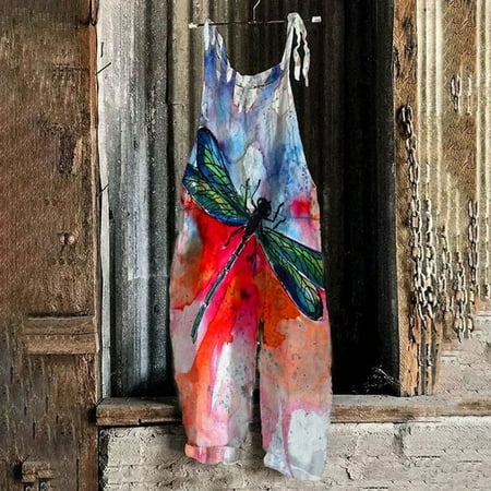 

Womens Jumpsuits 2023 Wide Leg Loose Sleeveless Jumpsuit Plus Size Floral Print Retro Playsuit Long Strappy Romper