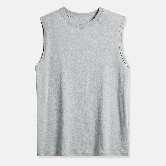 Chiccall Cotton Summer Tops for Men Lightweight Crew Neck Sleeveless Tank Tops Solid Breathable Casual Beach Sweat Shirts