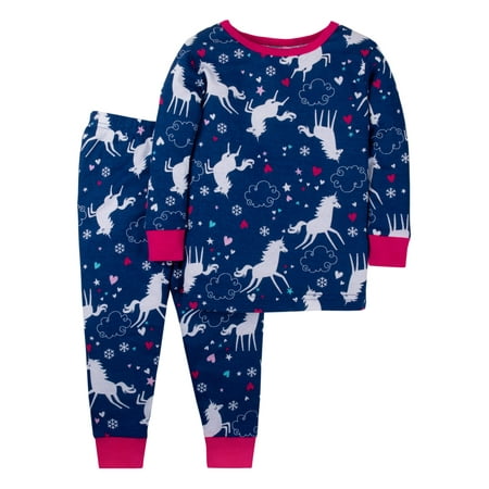 Trim Organic Cotton - Little Star Organic Cotton Long Sleeve Tight Fit Pajamas, 2pc Set (Baby Girls & Toddler Girls)
