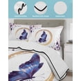 thumbnail image 4 of Quilts Full Size Bedding Set, Purple Butterflies Flowers Lightweight Quilted Comforter, Spring Watercolor Botanical Soft Reversible Bedspread Coverlet with Pillow Covers for All Season, 78" x 90", 4 of 7