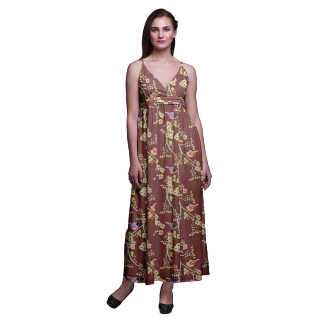 Bimba Robe Longue Maxi Bohème à Bretelles Sans Manches Imprimée Florale pour Femme - Petit