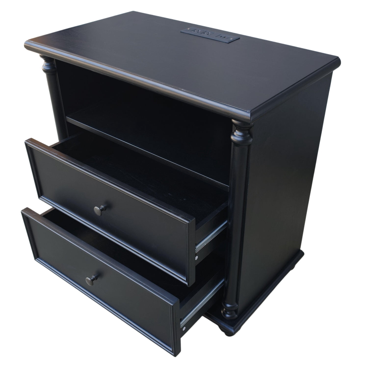 Hommoo 28" Farmhouse Nightstand with Built-in Charging Station, Wood Bedside Table with 2 Drawers, AC Outlets & USB & Type-C Ports for Bedroom or Living Room, Black