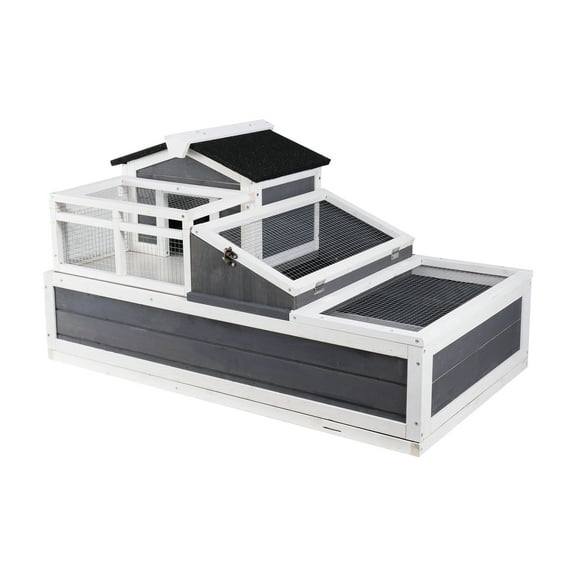 KFFKFF Triple-Chamber Tortoise Abode, Equipped with Balcony and Dual Levels, Crafted from Wood for Indoor and Outdoor Use, Features Ramp, Tray, and Openable Roof, Spacious Habitat for Reptiles