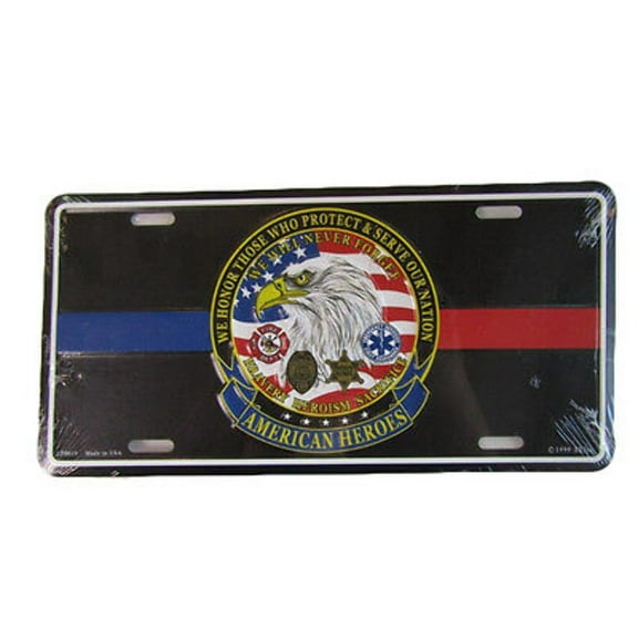 AMERICAN HEROES POLICE EMT MEDIC FIRE SHERIFF LICENSE PLATE 6 X 12 INCHES