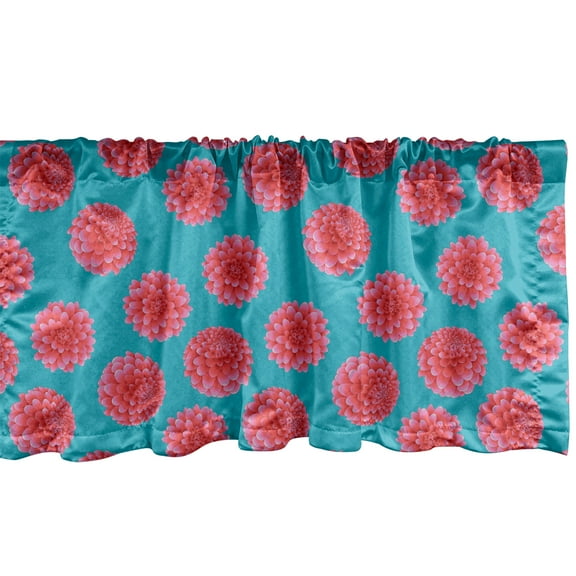 Ambesonne Blue and Pink Window Valance, Floral Pattern with Vibrant Dahlia Petals Repetition, Curtain Valance for Kitchen Bedroom Decor with Rod Pocket, 54" X 12", Sea Blue Dark Coral