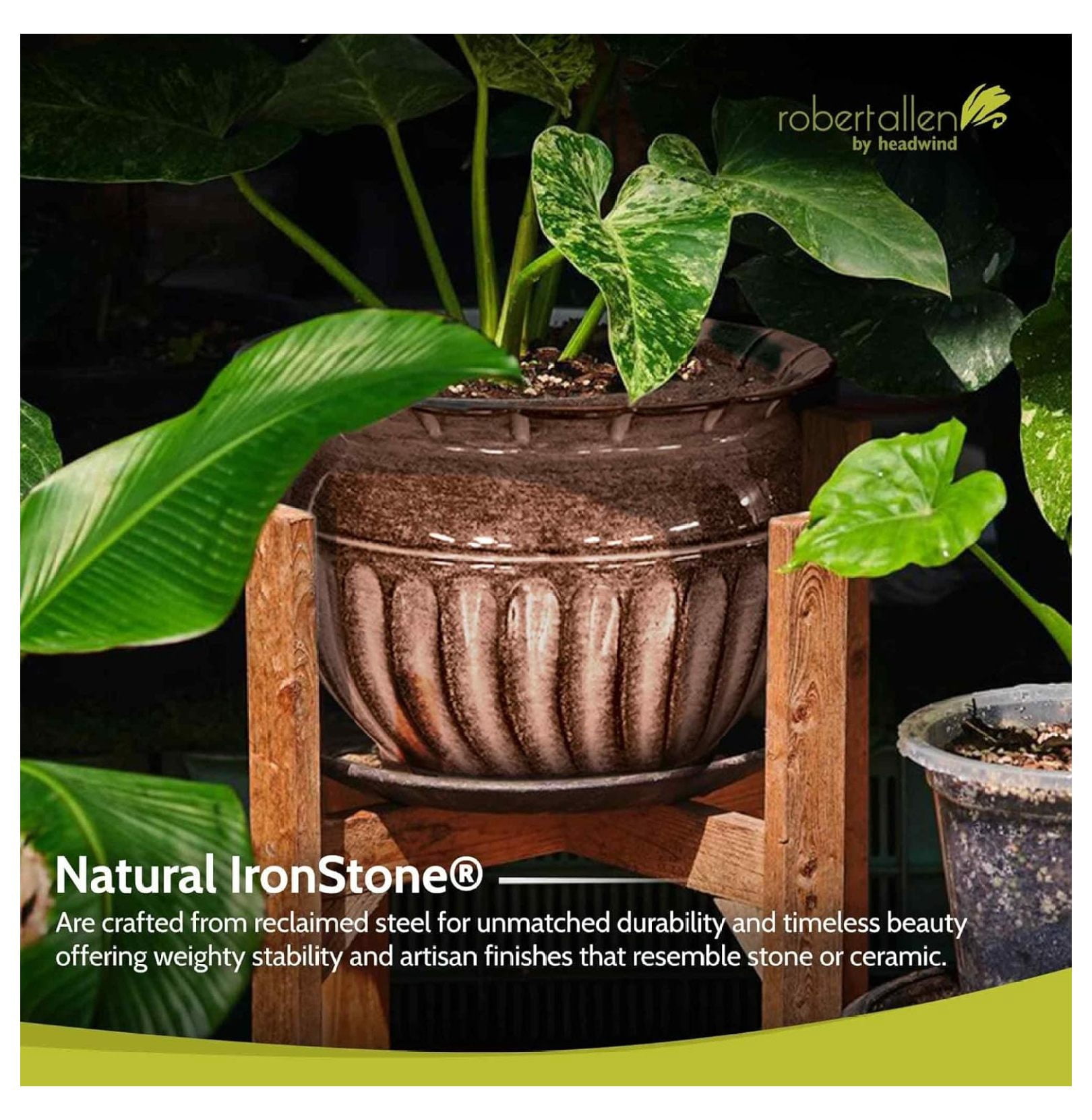 Ironstone Sutton Classic – 10" Brown Decorative Planter with Glossy Durable Finish with Drainage Plug – Lightweight Indoor & Outdoor Flower Pot Use by Robert Allen