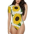 thumbnail image 2 of Goofa Sunflowers Printed Women Rash Guard Short Sleeve,Tummy control Swimsuit Surfing Swimsuit Bathing Suit One Piece Swimsuit UPF 50-Small, 2 of 9