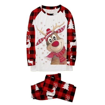 

gvdentm Mens Pajamas Set Christmas Parent-child Nightwear Set/ Jumpsuit White Long Sleeve Printed Pattern Tops+Pants