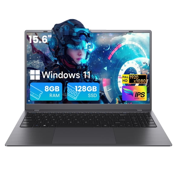 RNRUO 15.6" Laptop Computer, 8GB RAM 128GB SSD, Intel 6500Y with 2 Cores, FHD Display, Windows 11 Home, WiFi5 BT5.0, Type-C PD, Thin & Portable Laptop for Business, Study, Office