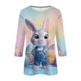 thumbnail image 4 of HAVUITYY Easter 3/4 Sleeve Sweaters for Womens, Cute Bunny Eggs Printed Womens Goung Out T-Shirts, Women's Spring Lightweight Tops, 4 of 5