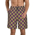 thumbnail image 2 of Uemuo Mardi Gras Plaid Pattern Men's Swim Trunks Hawaiian Beach Bathing Suit Swimsuits Beach Quick-Dry Shorts with Pockets-, 2 of 9