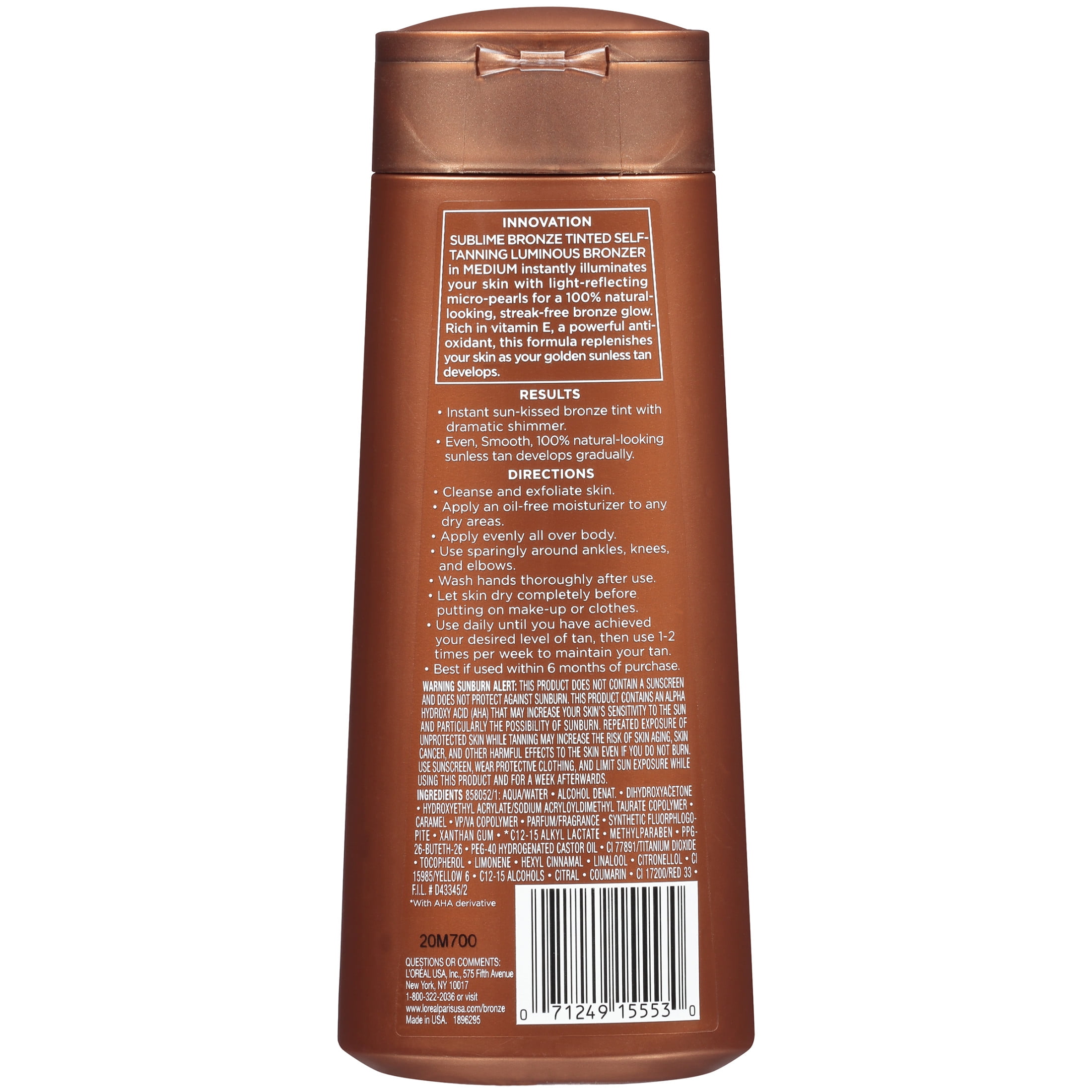 L'Oreal Paris Sublime Bronze Tinted Self Tanning Lotion Luminous Bronzer, 6.7 fl oz