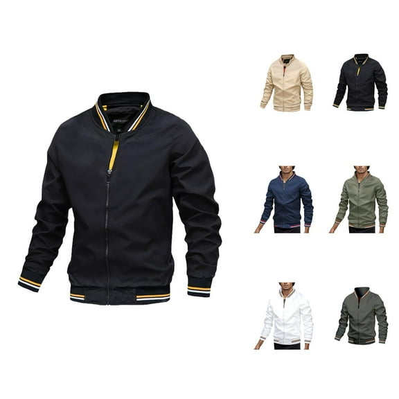 Jackets for Men 2025 Fall Winter Long Sleeve Trendy Casual Zip Up Stand Collar Jacket with Pockets Outerwear Coat