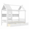 thumbnail image 6 of Newest House Kids Playhouse Twin Size Platform Bed with Storage Drawers and Shelves, Solid Wood Whimsical Design, White, 6 of 11