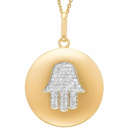 0.17 Carat T.W. Diamond Yellow Gold-Plated Sterling Silver Round Chamsa (Hand) Disc Pendant