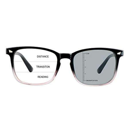 LAMBBAA Vintage Square Progressive Multifocal Presbyopic Glasses, Photochromic Gray Sunglasses for Men Women Readers (+0.00/+3.00 Magnification)…