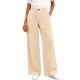 thumbnail image 3 of ClodeEU Women's High Waisted Draped Straight Wide Leg Dress Pants with Pockets ,Solid Color Casual Office Trousers Beige,Women's Plus L, 3 of 9