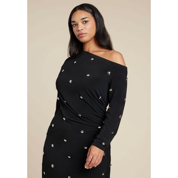 ELOQUII Women's Plus Size Draped Hardware Fitted Dress