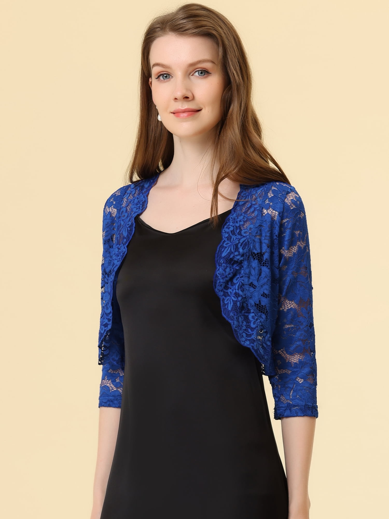 DARING DIVA 3/4 Sleeve Sheer Floral Lace Shrug Top 3XL Cobalt Blue