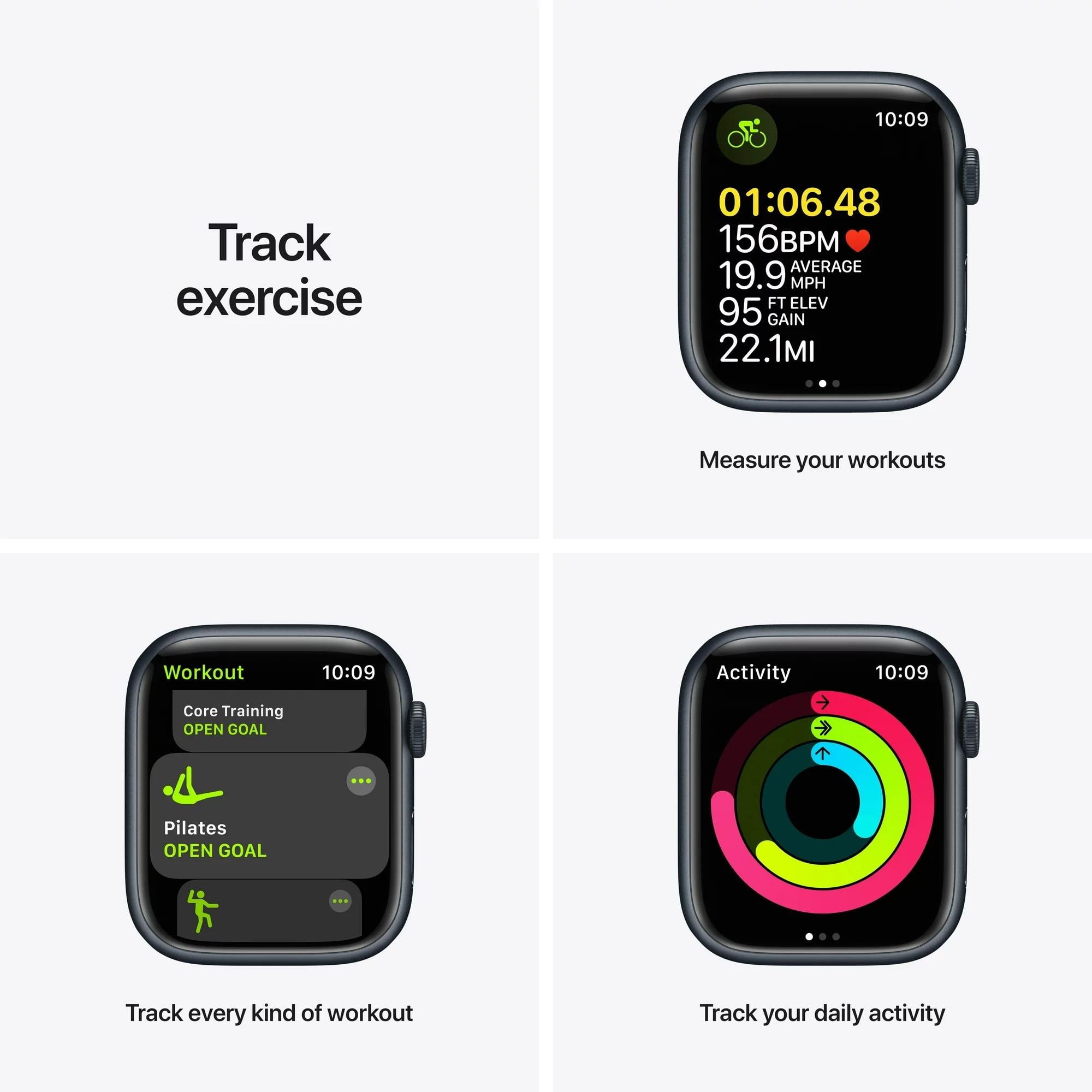Restored Apple Watch Series 7 (GPS, 45 mm) Midnight Aluminum Case with Midnight Sport Band Bundle 5 Bonus Bands, Charging Stand, Screen Protector, & 2 amp charger (Refurbished)