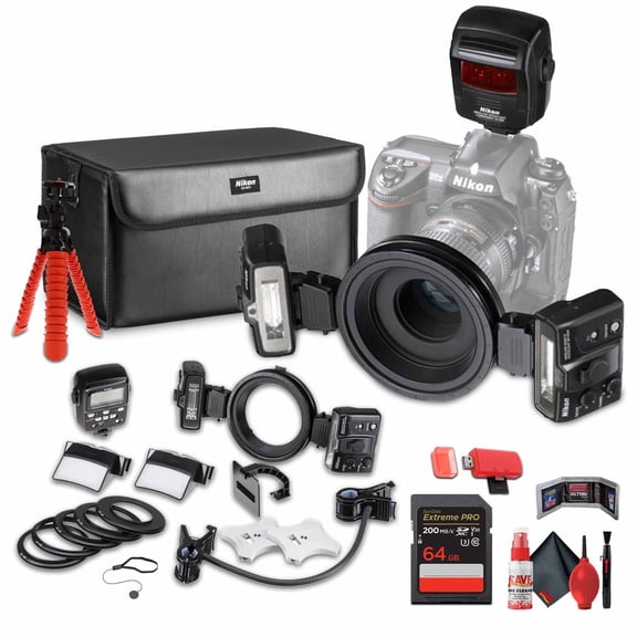 Nikon R1C1 Wireless Close-Up Speedlight System Bundle with 64GB SD Card, Tripod, Cleaning Kit & Card Reader (International Model)
