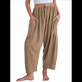 thumbnail image 1 of Pantalones Palazzo Harem Informales Holgados con Cordón para Mujer, para Verano, Playa, Viajes, Vacaciones, con Bolsillos. Caqui L, 1 of 6