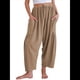 thumbnail image 1 of Pantalones Palazzo Harem Informales Holgados con Cordón para Mujer, para Verano, Playa, Viajes, Vacaciones, con Bolsillos. Caqui L, 1 of 6