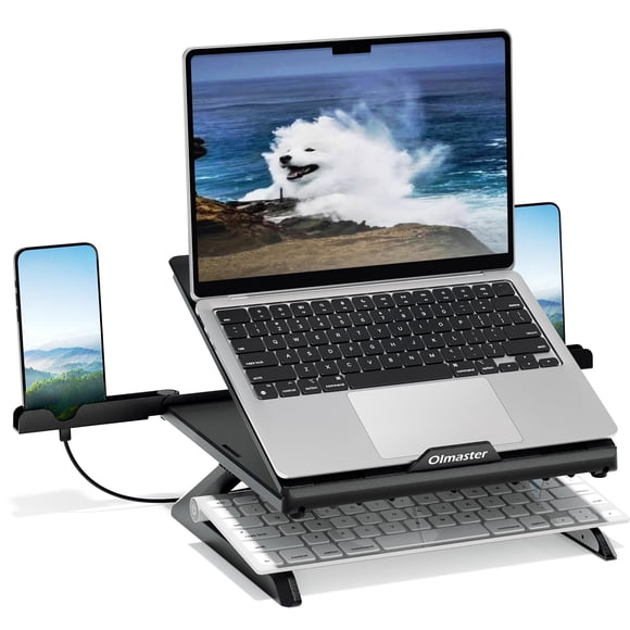 OImaster Laptop Stand for Desk, Muti-Angle Adjustable Portable Foldable Stand with Heat-Vent, Ergonomic Laptop Stand Riser Compatible with MacBook, Air, Pro, Surface Laptop (9-15.6 inches) (Black)