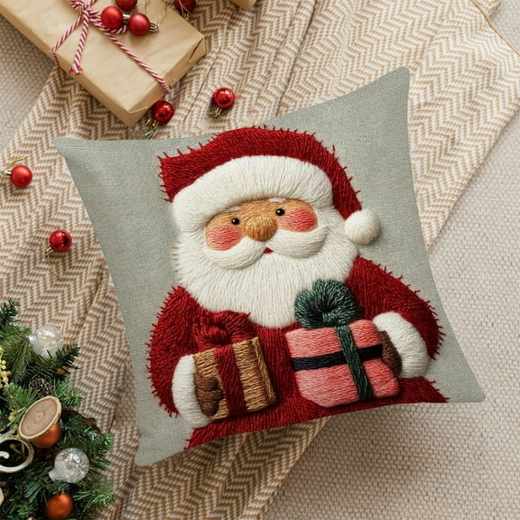 Wooowa Christmas Pillow Covers Santa Claus Reindeer Decorative Throw Pillow Covers Winter Retro Farmhouse Vintage Decoration for Home