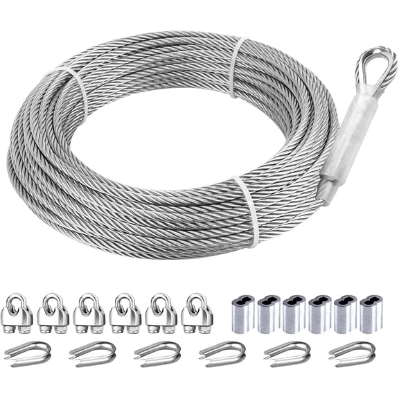 TooTaci 3/16" Stainless Steel Cable, 25ft Wire Ropes, 7X 19 Strands, 3700lbs Breaking Strength for Zipline, Deck Railing, Shade Sail