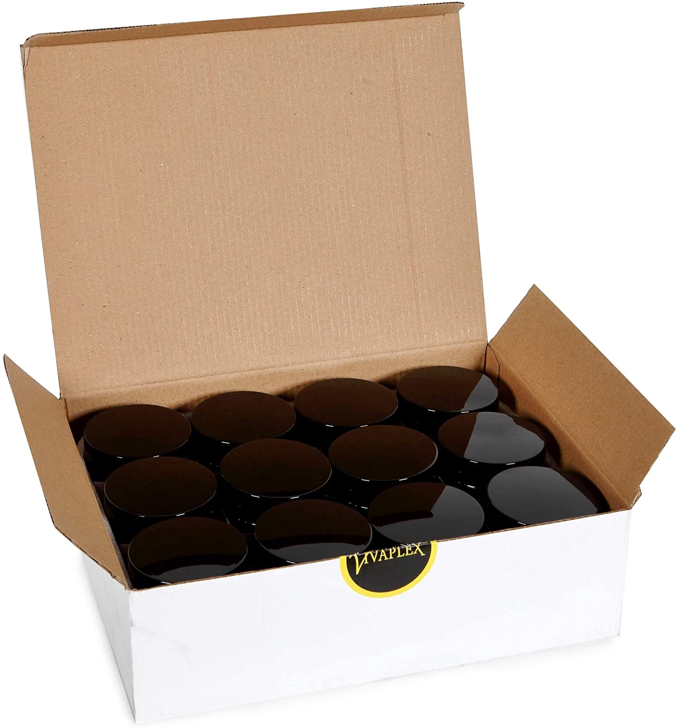 Vivaplex, 12, Green, 4 oz, Round Glass Jars, with Inner Liners and black Lids