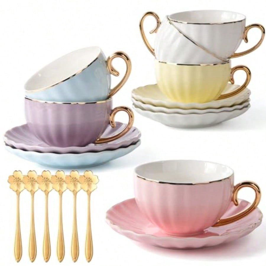 （Peninsula H）Teapot＆Cup with lid＆Saucer Tea Set 22-Piece Porcelain Ceramic Coffee Tea Gift Sets Cups