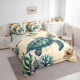 thumbnail image 2 of jejeloiu Antique Map Turtle 7-Piece Twin Bedding,Seashell Coral Print Bedding Comforter Set For Boys,Beige Blue,Light Gray Reversible, 2 of 7