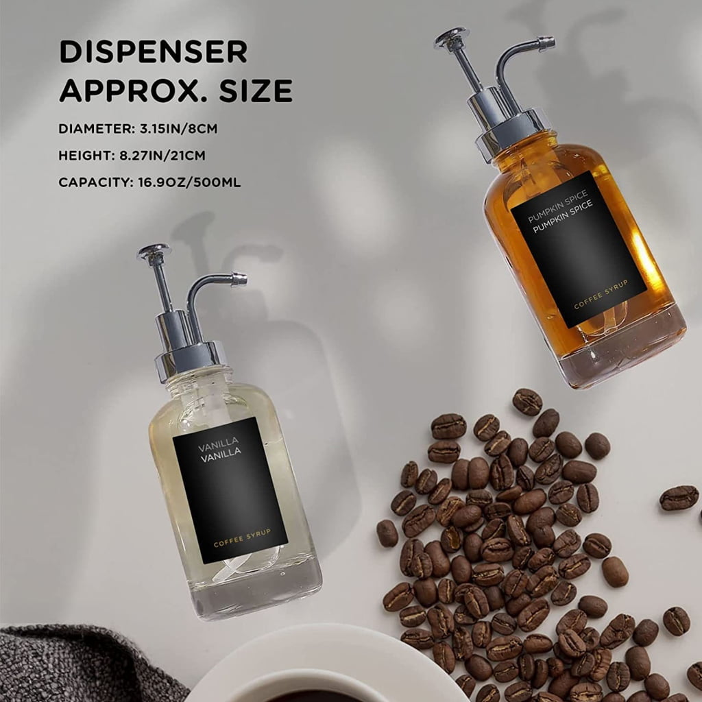 Sardfxul Coffee Syrup Dispenser for Bar Coffee Pump Dispenser Glass Syrup Bottle Set of 2 Refillable Bottles for Condiment