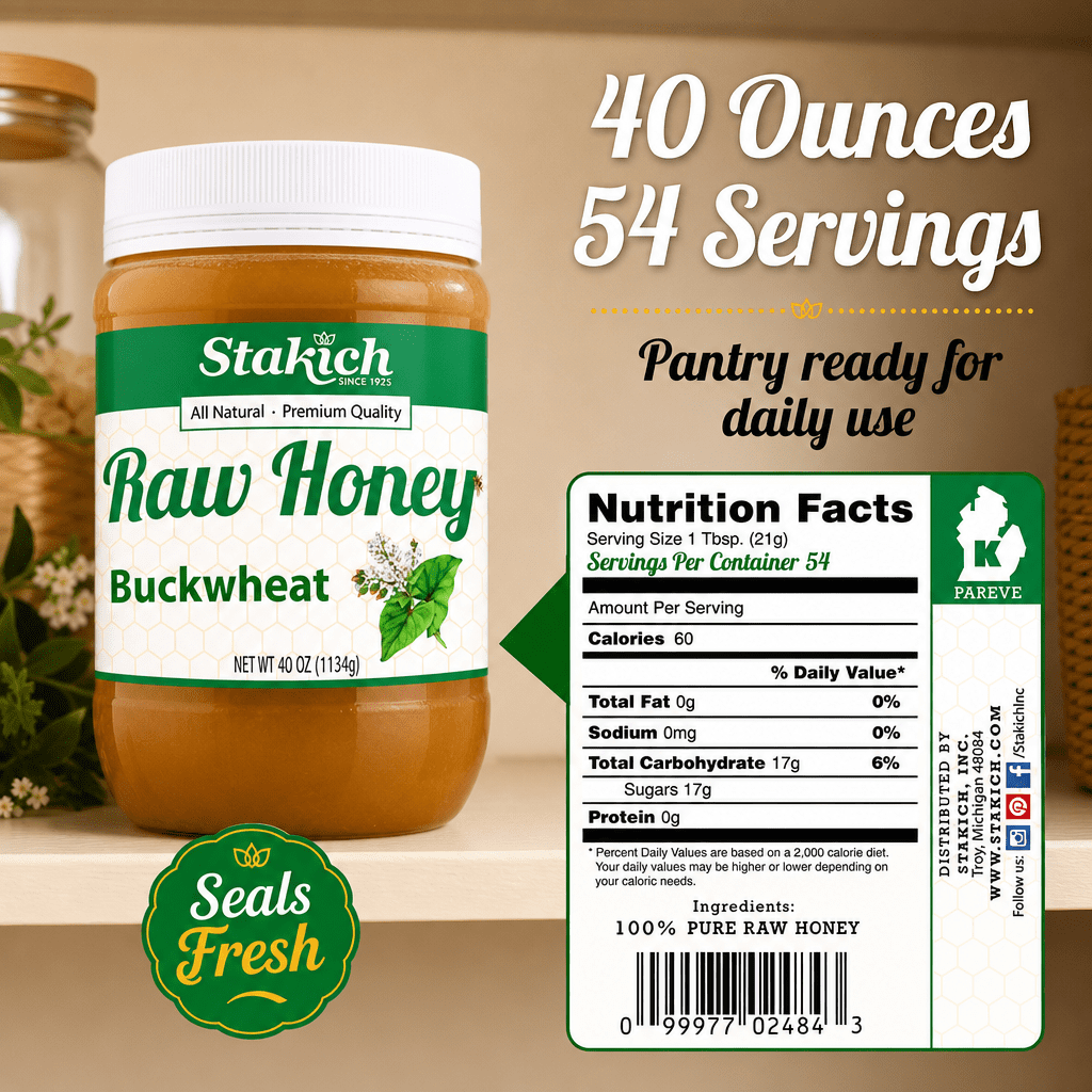 Stakich Buckwheat Raw Honey - Antioxidant - 40 oz