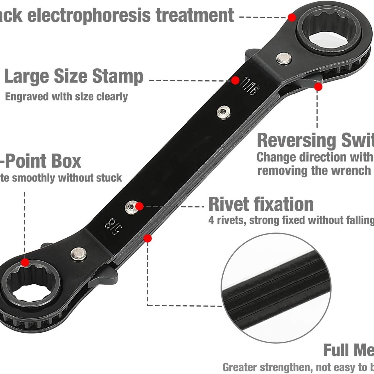 10-Piece Reversible Ratcheting Wrench Set, Offset Double Box End Wrench Set, SAE & Metric, with Rolling Pouch