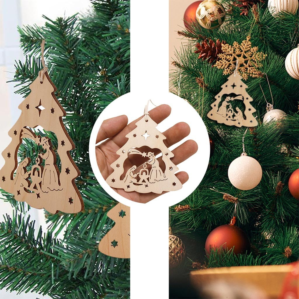 10pcs Wooden Snowflake Embellishments Christmas Tree Decor Hanging Gift Tags