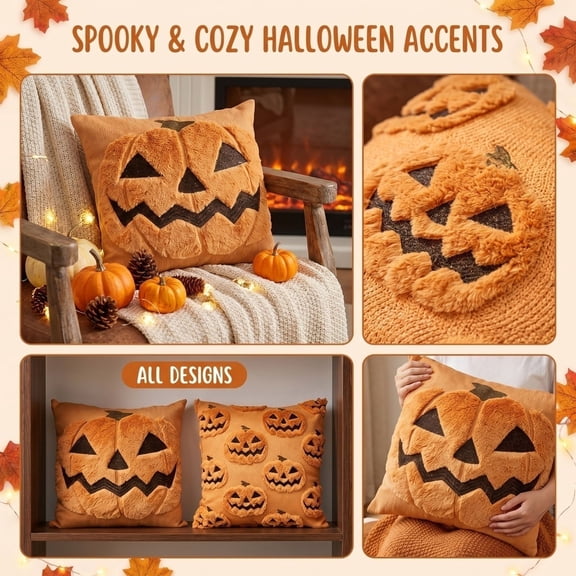 2026 Halloween Pillow Covers 18x18 Inch Soft Plush Faux Wool Textured Throw Pillow Covers Cute 3D Decorative Cushion Cases for Couch Sofa Bedroom Home Decor