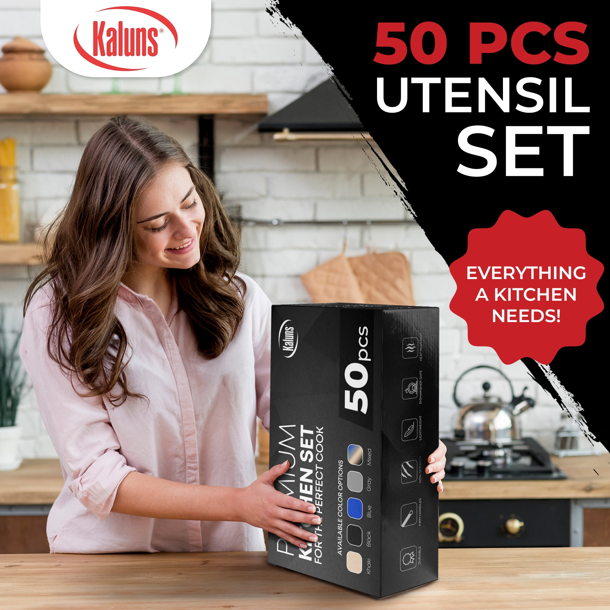 Kaluns Kitchen Utensils Set, 50 Piece Silicone And Stainless Steel Cooking Utensils, Dishwasher Safe and Heat Resistant Kitchen Tools
