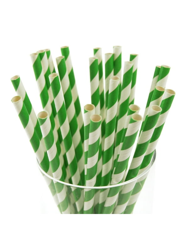 Candy Striped Paper Straws, 7-3/4-inch, 25-Piece, Emerald Green/White