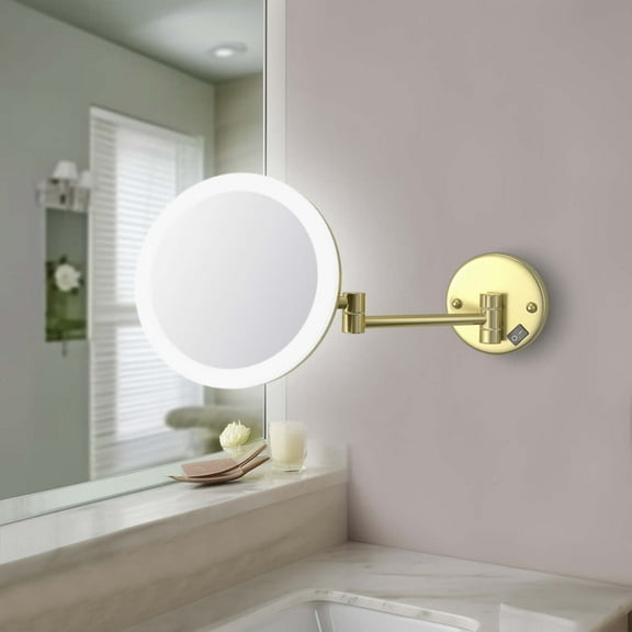 Kibi Circular LED Wall Mount One Side 5x Magnifying Make Up Mirror - Brushed Gold