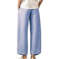 thumbnail image 4 of Utoimkio Women's Gingham Capri Pants Button High Waist Wide Leg Plaid Cropped Trousers with Side Pockets for Summer Daily Walking Pants for Women, 4 of 8