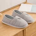 thumbnail image 4 of Women Autumn Winter Closed Toe Closed Back House Slippers Striped Soft Fabric Non Slip Flat Cushioned Indoor Footwear for Bedroom Housework Daily Homewear Gray 7-7.5(L), 4 of 6