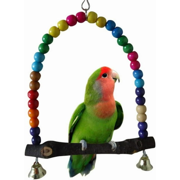 Bird Swing, Parakeet, Budgie and Hummingbird Swing Perch, Wooden Dowel Makes for Resting Spot, 1-Piece,Multi Color 5.5 x 5.6 Inch