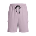 thumbnail image 3 of Mens Cotton Linen Shorts Casual Elastic Waist Drawstring Lightweight Summer Beach Cargo Shorts Light Purple S, 3 of 4