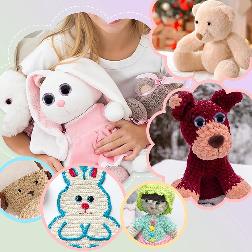 20 Sets 3D Glitter Plastic Safety Eyes for Amigurumi 39.5mm Craft Eyes with Washers Stuffed Animal Eyes for DIY Puppet Bear Crochet(5 Colors)