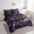 thumbnail image 2 of Homewish Magic Witchy Skull Shelf Twin Bedding for Women, Purple Rose Gothic Print Bedding Comforter Set, Black Reversible, 7pcs, 2 of 7