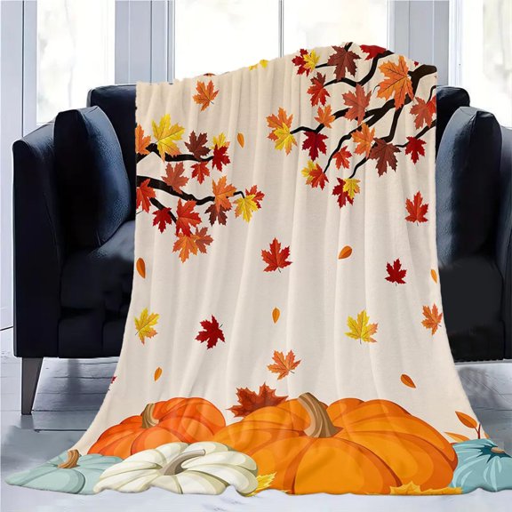 Fall Theme Pumpkin Maple Leaf Pattern Blanket For All Seasons Soft Comfortable And Portable Thanksgiving Decor Jacquard Throw Blanket27.5x39.3in