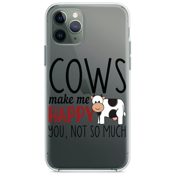 DistinctInk Clear Shockproof Hybrid Case for iPhone 11 Pro MAX (6.5" Screen) - TPU Bumper Acrylic Back Tempered Glass Screen Protector - Cows Make Me Happy You Not So Much